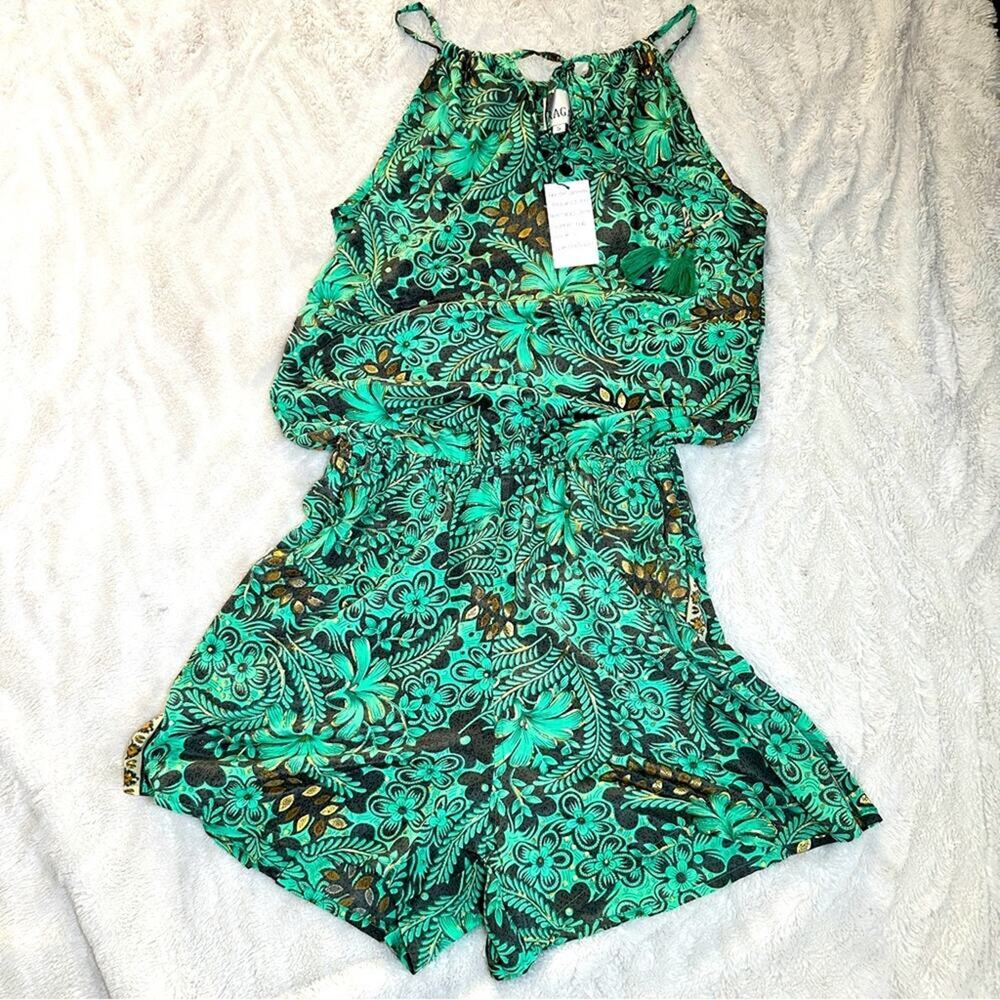 RAGA Green Floral Halter Romper NWT Size S Boho Resort Vacation - Picture 3 of 8